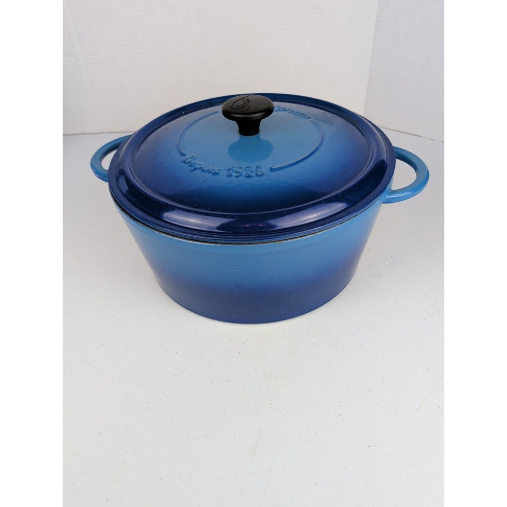 Fontignac Cast Iron Dutch Oven Blue Burst Enamel 5 QT Made In France 1926